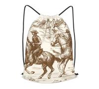 HEBSDFG Sac à dos West Desert avec imprimé de chevaux de cowboys avec cordon de serrage réglable pour homme et femme, sac à dos pour le sport, la gym, le shopping, la plage, Noir , M, Sac à dos