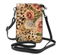 HEBSDFG Sac à main pour téléphone portable en cuir synthétique avec imprimé rose bleu sarcelle et rose pour homme et femme avec bandoulière réglable, Léopard rayé et roses, Taille unique