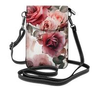 HEBSDFG Sac à main pour téléphone portable imprimé papillon pour homme et femme en cuir PU avec bandoulière réglable, Roses en fleurs, Taille unique
