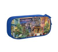 HEBSDFG san Francisco Trousse à crayons pour garçons et filles - Noir - Haute capacité - Trousse de maquillage pour étudiants, école, université, bureau, bleu, One Size, Cartable