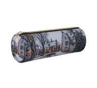 HEBSDFG Snow Street - Trousse ronde en cuir avec fermeture éclair dorée pour l'école, le bureau, les voyages, doré, One Size, Cartable
