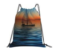 HEBSDFG Stone House Sac à dos de sport avec cordon de serrage pour femme Sac à dos de sport léger réutilisable Sac de courses, Voilier Sunset Beach, One Size, Sac à dos de voyage
