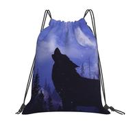 HEBSDFG Stone House Sac à dos de sport avec cordon de serrage pour femme Sac à dos de sport léger réutilisable Sac de courses, Loup en pleine lune nuit, One Size, Sac à dos de voyage