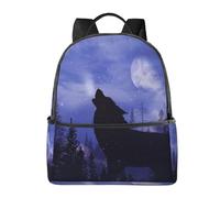 HEBSDFG Stone House Sac à dos d'école léger avec imprimé vélo mignon sac à dos pour ordinateur portable sac à dos élégant décontracté sac à dos de voyage, Loup en pleine lune nuit, One Size, Sac à dos