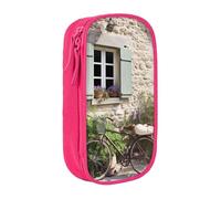 HEBSDFG Stone House Trousse à crayons avec imprimé vélo, noir, grande capacité, avec emplacements pour stylos et pochettes pour l'école, les voyages, le maquillage, rose, Taille unique, Cartable