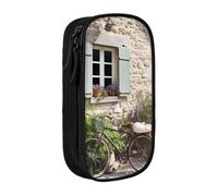 HEBSDFG Stone House Trousse à crayons avec imprimé vélo, noir, grande capacité, avec emplacements pour stylos et pochettes pour l'école, les voyages, le maquillage, Noir , Taille unique, Cartable