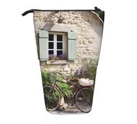 HEBSDFG Stone House Trousse à crayons rétractable avec imprimé vélo et pochette cosmétique, trousse à papeterie à fermeture éclair pour l'école, le bureau, les voyages, Noir , Taille unique, Cartable