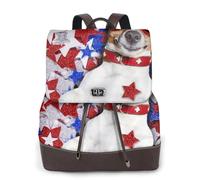 HEBSDFG Sunrise Horizon Sac à dos imprimé pour femme en cuir PU Sac à dos pour ordinateur portable Sac à dos pour l'école, les voyages, le travail, Chiot drapeau des États-Unis, One Size, Sac à dos