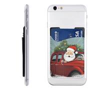 HEBSDFG Tahiti Beach Imprimé Téléphone Card Holder Wallet, Adhésif 3M Stick sur Téléphone Portefeuille Etui pour iPhone et Android, Père Noël dans une voiture, Taille unique, Décontracté