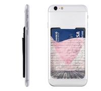 HEBSDFG Tahiti Beach Imprimé Téléphone Card Holder Wallet, Adhésif Stick sur Téléphone Wallet Case pour iPhone et Android, Mur de briques en bois avec cœur, One Size, Décontracté