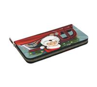 HEBSDFG Tahiti Beach Portefeuille long imprimé pour homme et femme en cuir PU avec porte-cartes et fermeture éclair, Père Noël dans une voiture, Taille unique, Décontracté