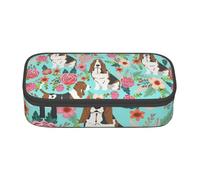 HEBSDFG Terrazzo Grande trousse à crayons avec motif marbré pastel avec compartiment mignon pour l'école, le bureau, le maquillage, les voyages, Sweet Basset Hound Florals, One Size, Cartable