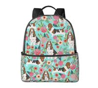 HEBSDFG Terrazzo Sac à dos d'école, léger, motif marbre, imprimé pastel, sac à dos pour ordinateur portable, sac à dos élégant et décontracté, Sweet Basset Hound Florals, One Size, Sac à dos daypack
