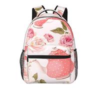 HEBSDFG Tower Paris Sac d'école léger pour ordinateur portable Sac à dos décontracté Sac à dos de voyage pour étudiants, garçons et filles, Tasses à thé romantiques avec roses, One Size, Sac à dos