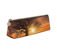 HEBSDFG Tree at Golden Sunset Trousse à crayons triangulaire et trousse à cosmétiques, en cuir PVC avec fermeture éclair, organiseur pour l'école, le bureau, les voyages, cadeau élégant, blanc, Taille