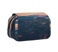 HEBSDFG Trousse à crayons à double couche avec couvercle rabattable - Motif gouache colorée - Pour fournitures scolaires, voyages et maquillage, Paysage urbain Dusk, Taille unique, Cartable