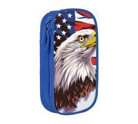 HEBSDFG Trousse à crayons Aigle avec imprimé drapeau des États-Unis, noir, grande capacité, avec emplacements pour stylos et pochettes pour l'école, les voyages, le maquillage, bleu, Taille unique
