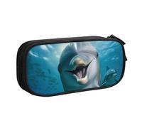 HEBSDFG Trousse à crayons amusante avec imprimé dauphin qui vous regarde, pour garçons et filles - Trousse de voyage noire haute capacité pour étudiants, école, université, bureau, Noir , Taille