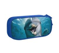 HEBSDFG Trousse à crayons amusante avec imprimé dauphin qui vous regarde, pour garçons et filles - Trousse de voyage noire haute capacité pour étudiants, école, université, bureau, bleu, Taille unique