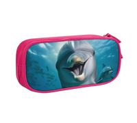 HEBSDFG Trousse à crayons amusante avec imprimé dauphin qui vous regarde, pour garçons et filles - Trousse de voyage noire haute capacité pour étudiants, école, université, bureau, rose, Taille unique