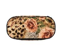 HEBSDFG Trousse à crayons avec 2 grands pandas imprimés avec emplacements pour stylos pour l'école, les voyages, le bureau, Léopard rayé et roses, One Size, Cartable