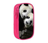 HEBSDFG Trousse à crayons avec deux grands pandas, noir, haute capacité, avec emplacements pour stylos et pochettes pour l'école, les voyages, le maquillage, rose, One Size, Cartable