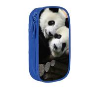 HEBSDFG Trousse à crayons avec deux grands pandas, noir, haute capacité, avec emplacements pour stylos et pochettes pour l'école, les voyages, le maquillage, bleu, One Size, Cartable