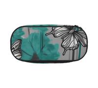 HEBSDFG Trousse à crayons avec emplacements pour stylos - Motif fleurs et papillons - Pour l'école, les voyages, le bureau - Gris sarcelle, Noir , Taille unique, Cartable