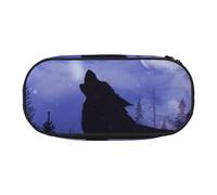 HEBSDFG Trousse à crayons avec emplacements pour stylos - Motif tête de mort gothique - Pour l'école, les voyages, le bureau, Loup en pleine lune nuit, One Size, Cartable