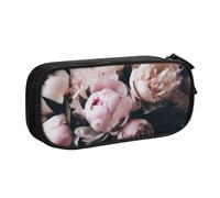 HEBSDFG Trousse à crayons avec imprimé bouquet de pivoines roses pour garçons et filles - Trousse de voyage noire haute capacité pour étudiants, école, université, bureau, Noir , Taille unique