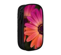 HEBSDFG Trousse à crayons avec imprimé chrysanthème rose et orange - Grande capacité - Organiseur de papeterie avec emplacements pour stylos et pochettes pour l'école, les voyages, le maquillage, Noir