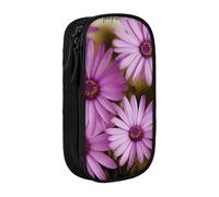 HEBSDFG Trousse à crayons avec imprimé chrysanthème violet - Grande capacité - Organiseur de papeterie avec emplacements pour stylos et pochettes pour l'école, les voyages, le maquillage, Noir