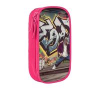 HEBSDFG Trousse à crayons avec imprimé graffiti hip-hop, noir, haute capacité, avec emplacements pour stylos et pochettes pour l'école, les voyages, le maquillage, rose, Taille unique, Cartable
