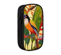 HEBSDFG Trousse à crayons avec imprimé oiseau de paradis tropical - Noir - Haute capacité - Organiseur de papeterie avec emplacements pour stylos et pochettes pour l'école, les voyages, le maquillage