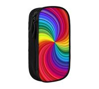 HEBSDFG Trousse à crayons avec imprimé tourbillon arc-en-ciel, noir, haute capacité, avec emplacements pour stylos et pochettes pour l'école, les voyages, le maquillage, Noir , One Size, Cartable