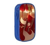 HEBSDFG Trousse à crayons avec inscription « Merry Christmas » - Noir - Haute capacité - Avec emplacements pour stylos et pochettes - Pour l'école, les voyages, le maquillage, bleu, Taille unique