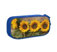 HEBSDFG Trousse à crayons avec trois tournesols sur bois pour garçons et filles - Trousse de voyage noire haute capacité pour étudiants, école, université, bureau, bleu, Taille unique, Cartable