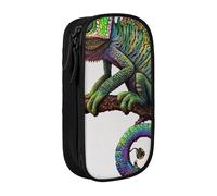 HEBSDFG Trousse à crayons caméléon avec imprimé musique - Noir - Haute capacité - Avec emplacements pour stylos et pochettes - Pour l'école, les voyages, le maquillage, Noir , Taille unique, Cartable