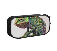 HEBSDFG Trousse à crayons caméléon avec imprimé musique pour garçons et filles - Trousse de voyage noire haute capacité pour étudiants, école, université, bureau, Noir , Taille unique, Cartable