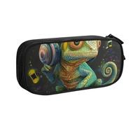 HEBSDFG Trousse à crayons caméléon avec imprimé musique pour garçons et filles - Trousse de voyage noire haute capacité pour étudiants, école, université, bureau, Noir , Taille unique, Cartable