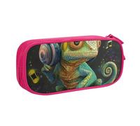 HEBSDFG Trousse à crayons caméléon avec imprimé musique pour garçons et filles - Trousse de voyage noire haute capacité pour étudiants, école, université, bureau, rose, Taille unique, Cartable