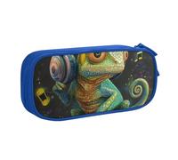 HEBSDFG Trousse à crayons caméléon avec imprimé musique pour garçons et filles - Trousse de voyage noire haute capacité pour étudiants, école, université, bureau, bleu, Taille unique, Cartable
