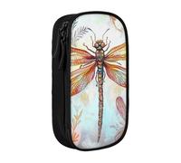 HEBSDFG Trousse à crayons colorée avec imprimé libellule noire haute capacité avec emplacements pour stylos et pochettes pour l'école, les voyages, le maquillage, Noir , Taille unique, Cartable