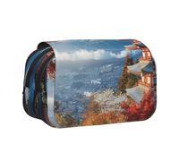 HEBSDFG Trousse à crayons double couche avec couvercle rabattable - Motif cerisier japonais - Pour fournitures scolaires, voyages et maquillage, Japon Mont Fuji Paysage, Taille unique, Cartable