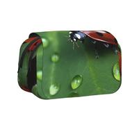 HEBSDFG Trousse à crayons double couche avec couvercle rabattable - Motif coucher de soleil sur la plage - Pour fournitures scolaires, voyages et maquillage, Insecte à trois feuilles vert assis