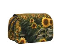 HEBSDFG Trousse à crayons double couche avec couvercle rabattable - Motif coucher de soleil sur la plage - Pour fournitures scolaires, voyages et maquillage, Terres agricoles de tournesols, Taille