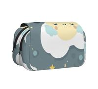 HEBSDFG Trousse à crayons double couche avec couvercle rabattable - Motif cœur rose - Pour fournitures scolaires, voyage et maquillage, Moon Cloud Star, Taille unique, Cartable