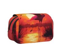 HEBSDFG Trousse à crayons double couche avec couvercle rabattable - Motif cœur rose - Pour fournitures scolaires, voyage et maquillage, Flamingo Rose Coucher de soleil, Taille unique, Cartable