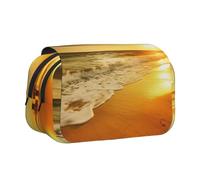 HEBSDFG Trousse à crayons double couche avec couvercle rabattable - Motif fleur de lotus - En bambou - Pour fournitures scolaires, voyages et maquillage, Golden Sunset Beach, Taille unique, Cartable