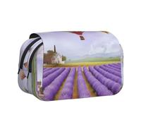 HEBSDFG Trousse à crayons double couche avec couvercle rabattable - Motif fleur de lotus - En bambou - Pour fournitures scolaires, voyages et maquillage, Montgolfière Lavande, Taille unique, Cartable